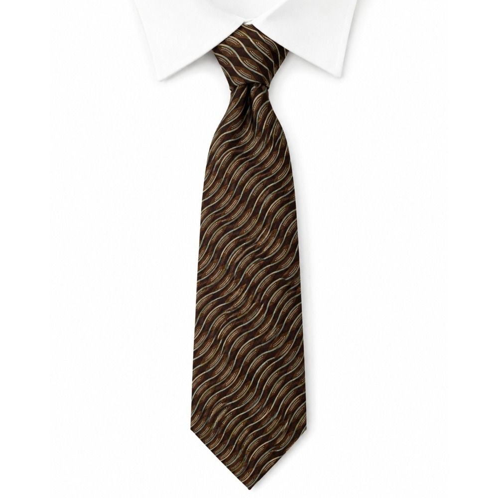 Celine Paris Mens Silk Tie Brown Wavy Geometric Pattern Made in Italy‎ NWOT